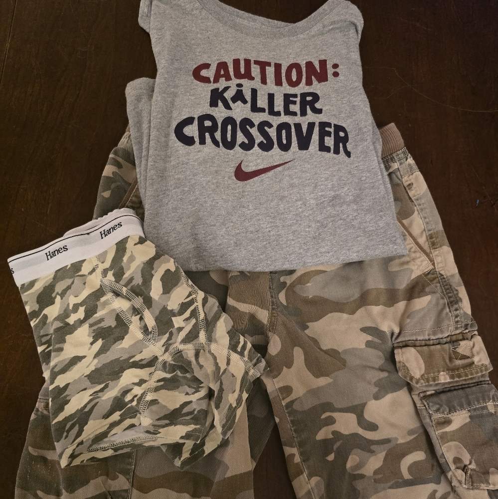 Gray Nike Graphic  Top and Camouflage Cargo Shorts With Camo Boxer Briefs